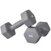 Set of 2 Hexagonal Dumbbells 9 kg in Metal and Plastic with Non-Slip Grip, 25x11x11cm, Grey