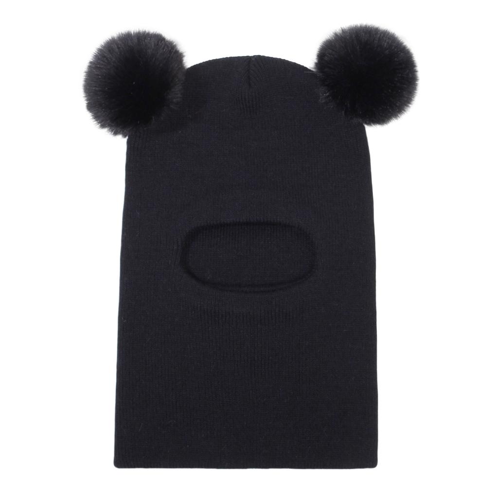 Children's Double Ball Ear Protectors Fall and Winter Boys and Girls Cute Wool Knit Pullover One Hat