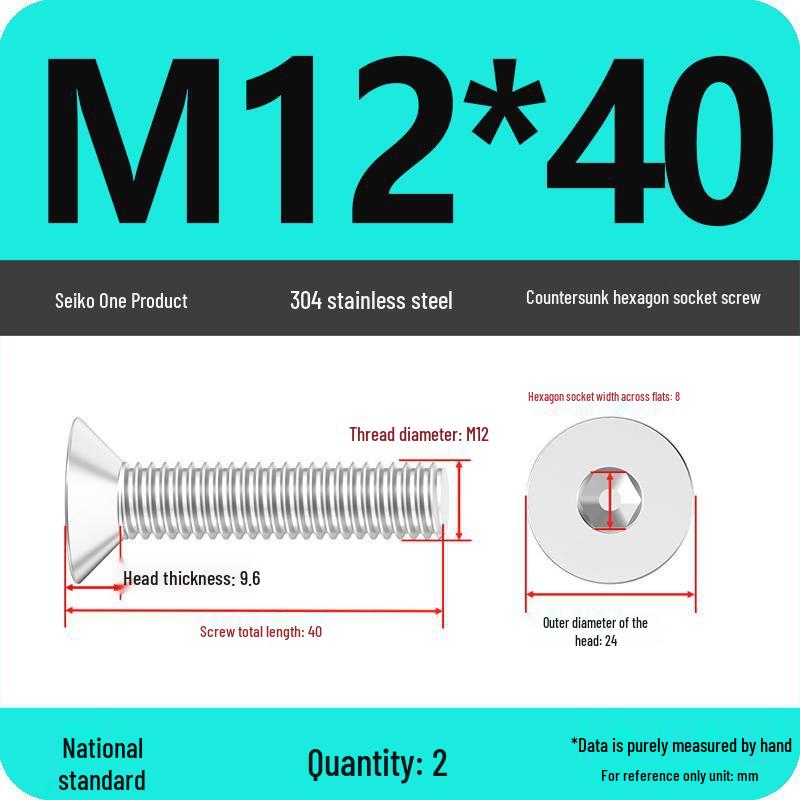 M2-M10 Stainless Steel Flat Head Machine Screws and Bolts Set, Countersunk Hex Socket Cap, 304 Grade.