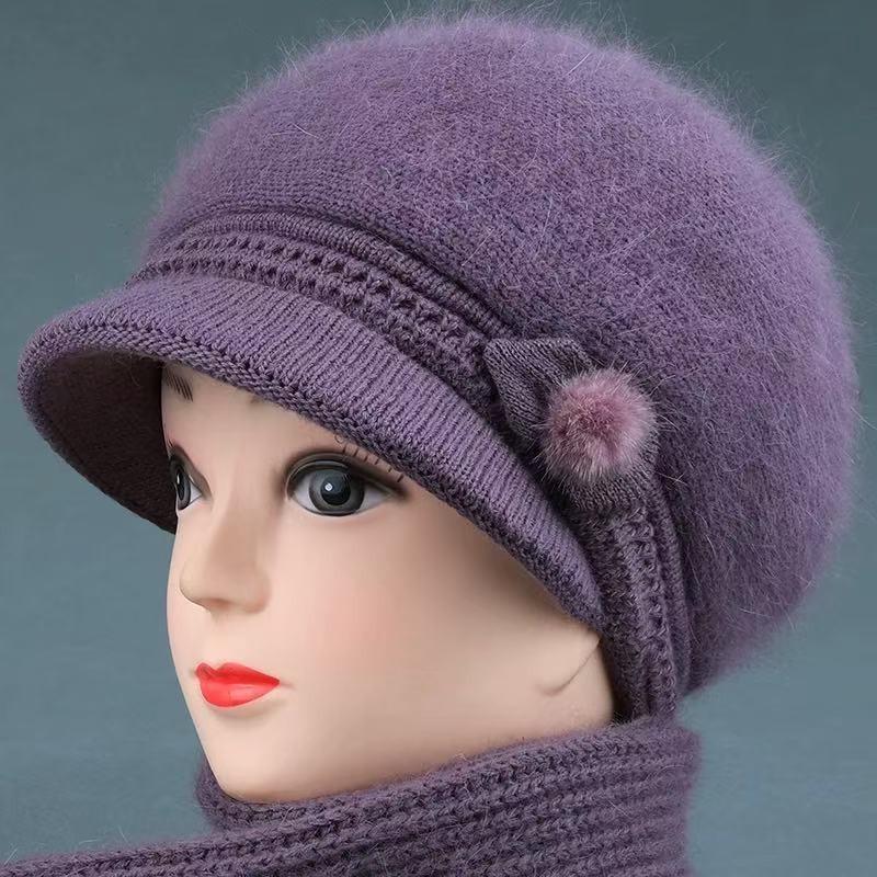Winter duck tongue wool hat female old lady velvet cold-proof warm rabbit fur knitted hat