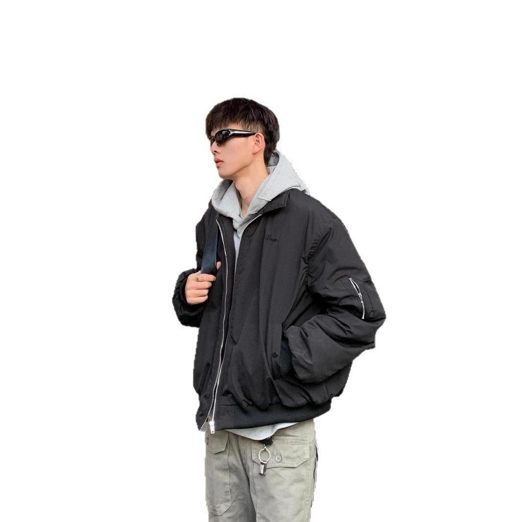 Men's High Street Cotton Bomber Jacket: Spring/Autumn Trendy Outerwear with Turn-Down Collar.