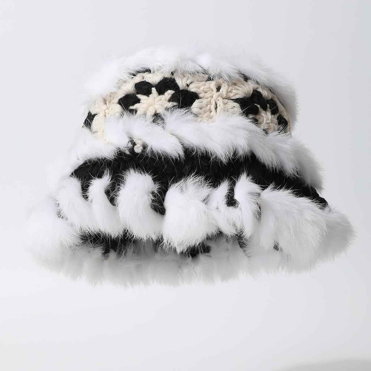 Ins Red Lion Hat Women S Winter Warm Versatile Face Small Plush Bucket Hat Rabbit Hair Knitted Hat [plush hat] one size