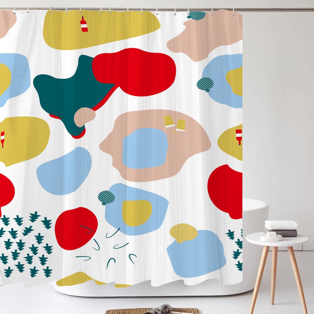 Modern Abstract Print Shower Curtain Bathroom Fabric Polyester Waterproof Minimalist Line Shower Curtains Bath Decor with Hooks