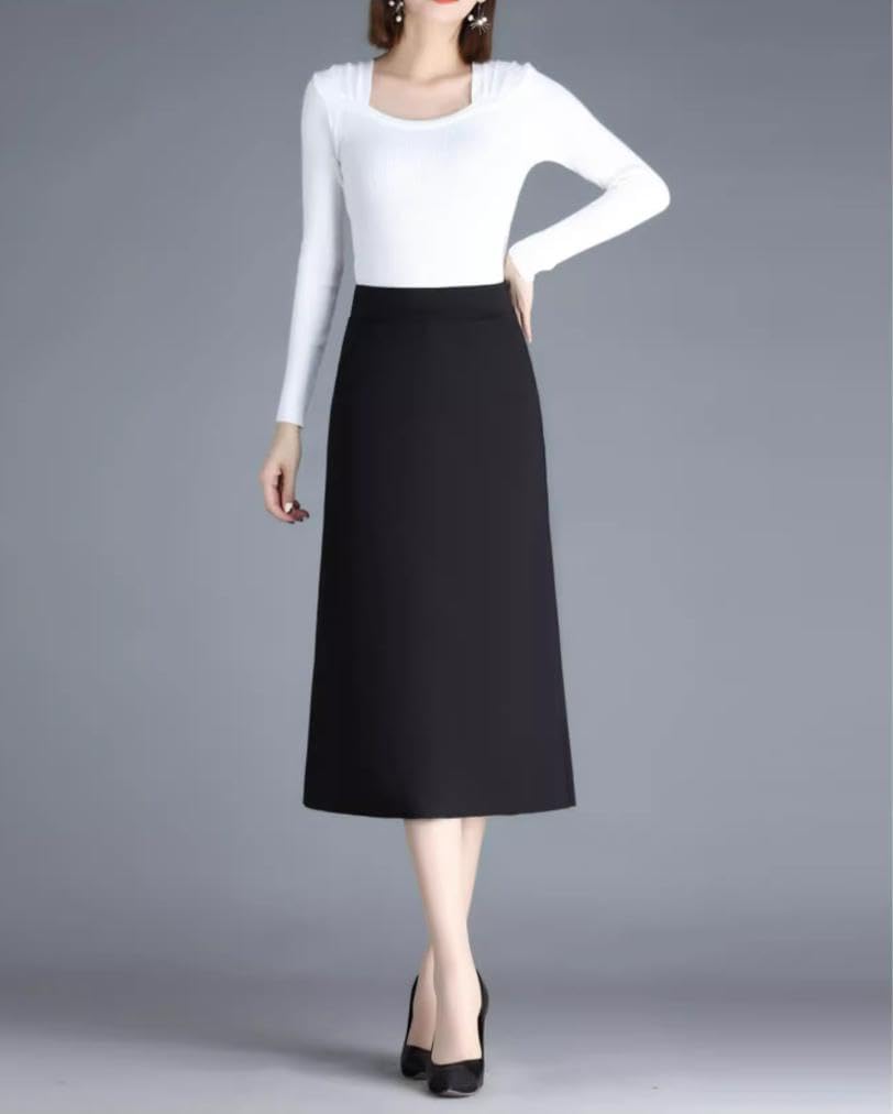 Syvent Plus Tight Back Solid Office Work 12F322 Knee-Length Skirt, Size, Adult, Above-the-Knee, Skirt, Simple, High-Waisted, Slit, Color, Lady,