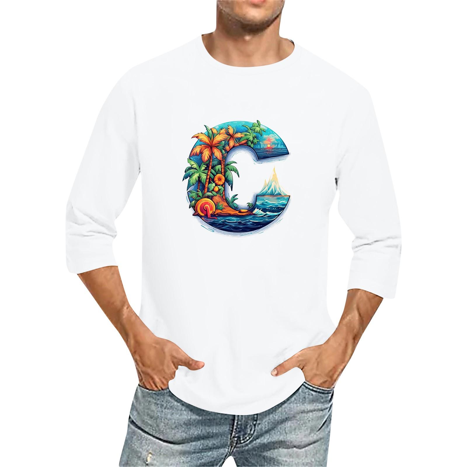 

Men s Color Round Neck Three Quarter Sleeve Top T-shirt XL білий