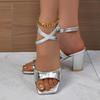 Fashion Women Gold Silver High Heels Sandals Summer New Woman Square Toe Thick Heeled Sandals Female Ankle Buckle Pumps Ladies Sandal