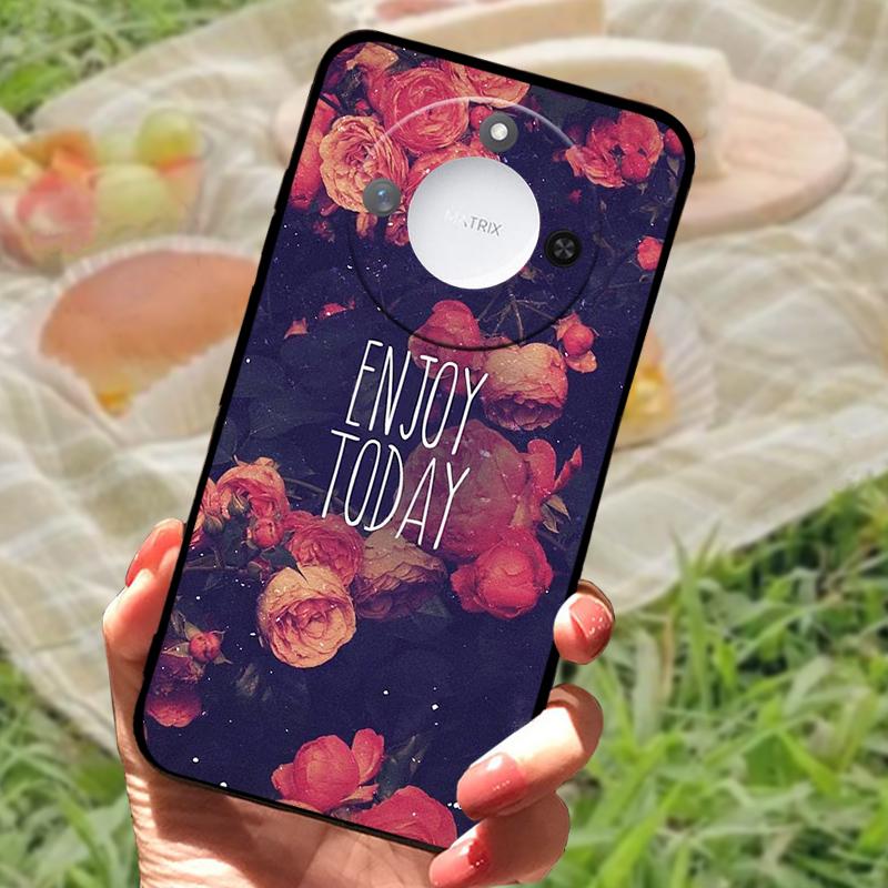 For Huawei Honor X60 Case Flowers Painted Cover Black Silicone Soft TPU Phone Case For Honor X60 Protective Shell Bumper