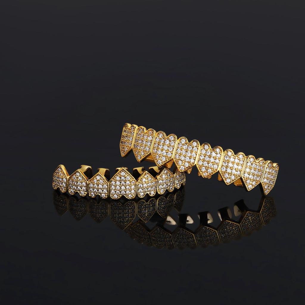 Heart-Shaped Copper Zircon Fangs: Punk Street Style Hip-Hop Braces
