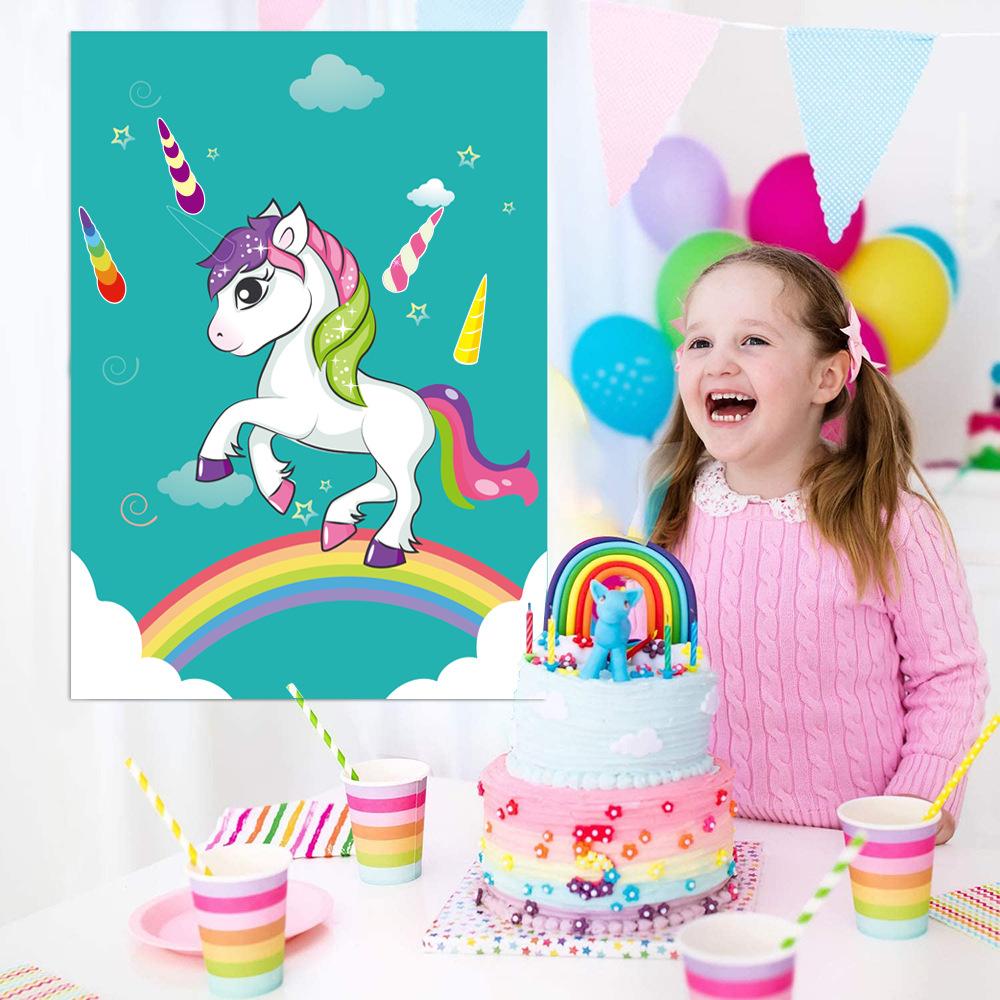 Unicorn corner game props - Children's birthday party decoration wall stickers set
