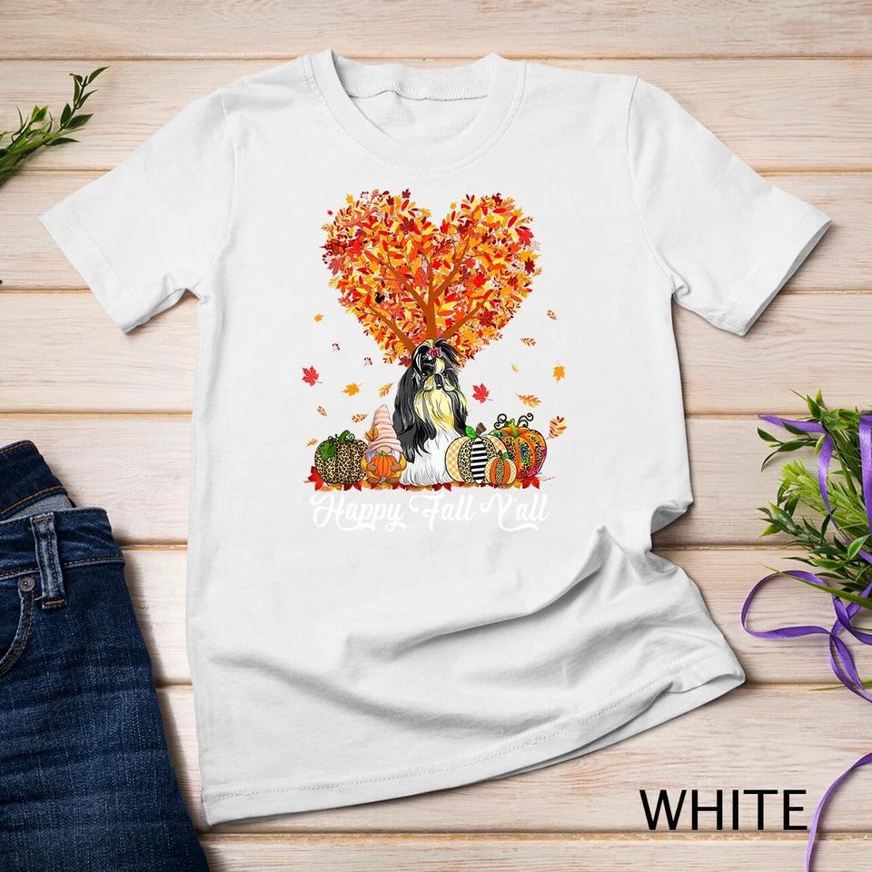 Happy Fall Y all Funny Shih Tzu Autumn Pumpkins Unisex T-shirt 2 M