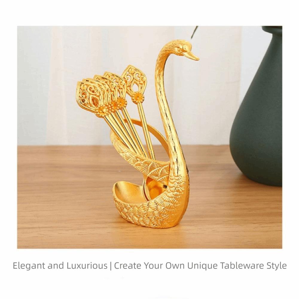 6Pcs Zinc Zinc Zinc Alloy Luxury Dessert Utensils with Swan Shaped Base Dessert Spoon  Kitchen