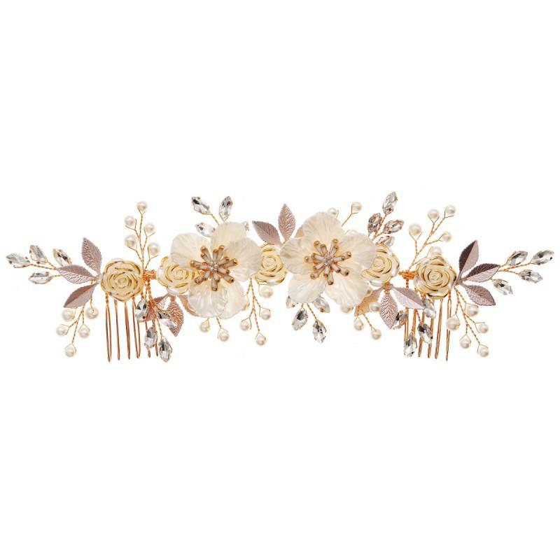 Weiße Acrylblume Braut-Kopfschmuck Reiner Handgemachter Perlen-Haarkamm Westlicher Hochzeitskranz Doppelband
