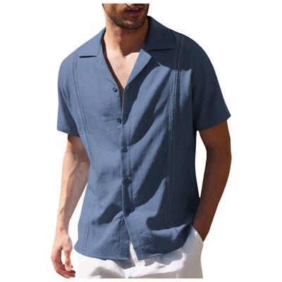 Summer Men's Casual Shirts Tops Cotton Short Sleeve Loose Solid Button Lapel Shirt