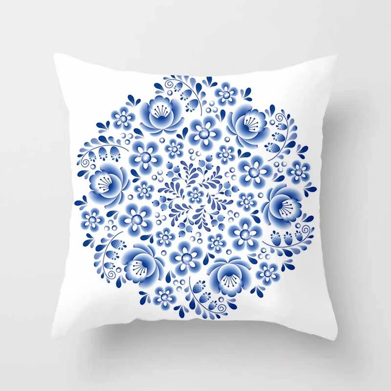 Office Living Room Home Pillowcase Luxury Geometric Blue Print Pillowcase Car Ornaments