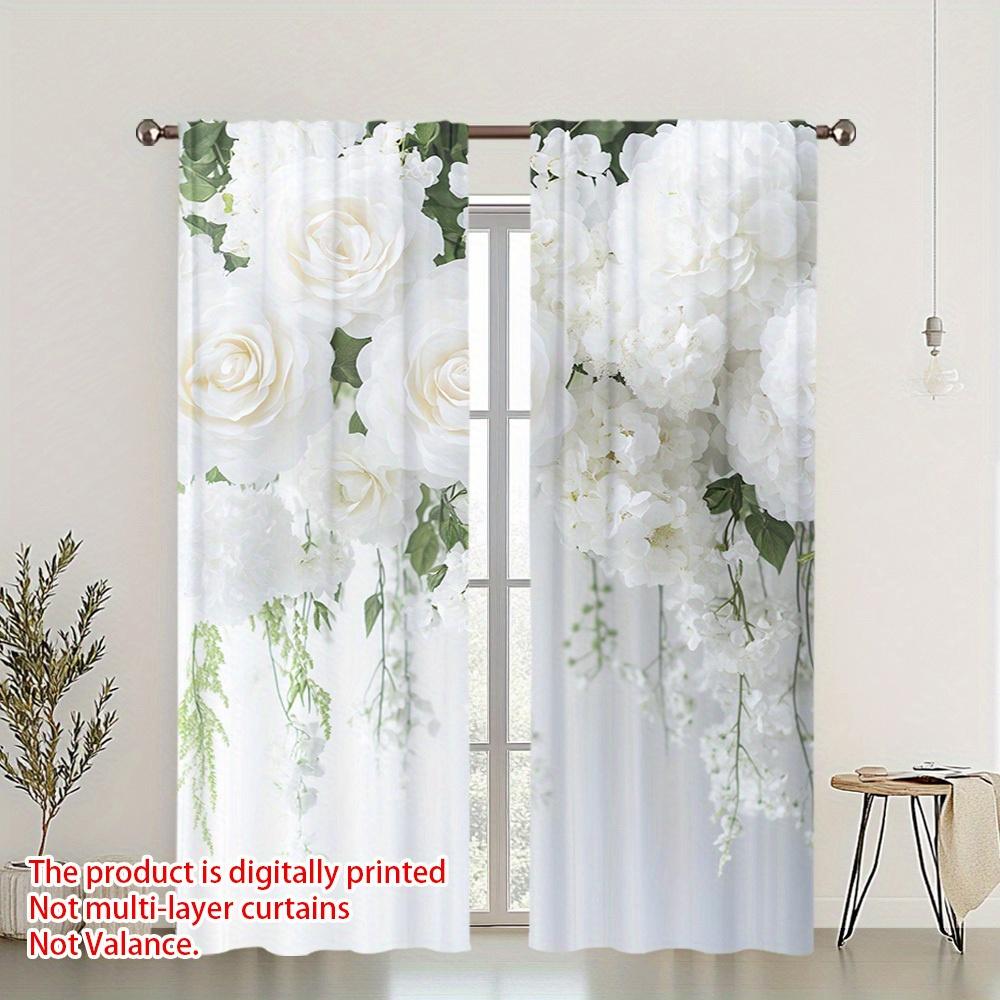 Digital Printed Curtains, Pure White Inflorescence Pattern, Stylish Window Treatment for Living Room Bedroom Decor
