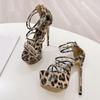 Móda Liyke Módní design Kovové nýty PVC Dámské Zapínání na zip Pásek Sandály Sexy Leopardí potisk Platforma Vysoké podpatky Společenské boty