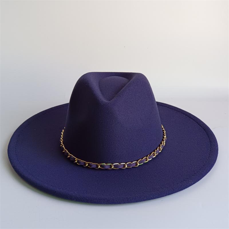 Yellow Fashion Fedora Hat With Colorful Chain 9.5Cm Wide Brim Hat For Women Winter Men'S Hat Cowboy Felt Hat Sombreros