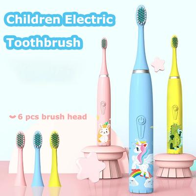 Children Sonic Electric Toothbrush Colorful Cartoon for Kids Soft Fur Automatic Waterproof with Replacement Head Cleaning Brush
