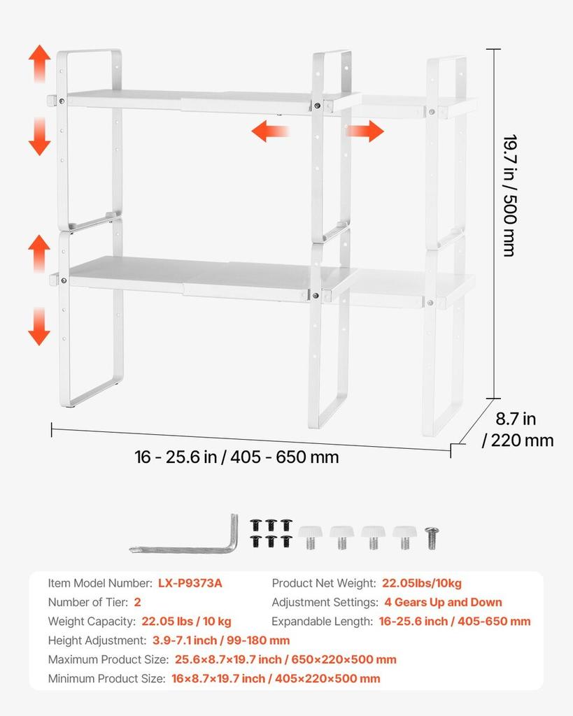 2 Tier Cabinet Organizer Shelf Counter Shelves Steel Storage Spice Rack