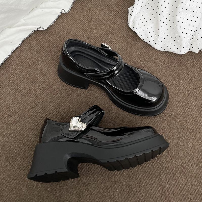 

Французские толстые каблуки, круглая головка, толстая подошва, туфли Мэри Джейн, женские, летние, черные, с юбкой, светлые, одинарные туфли 2025 года 39 чёрный