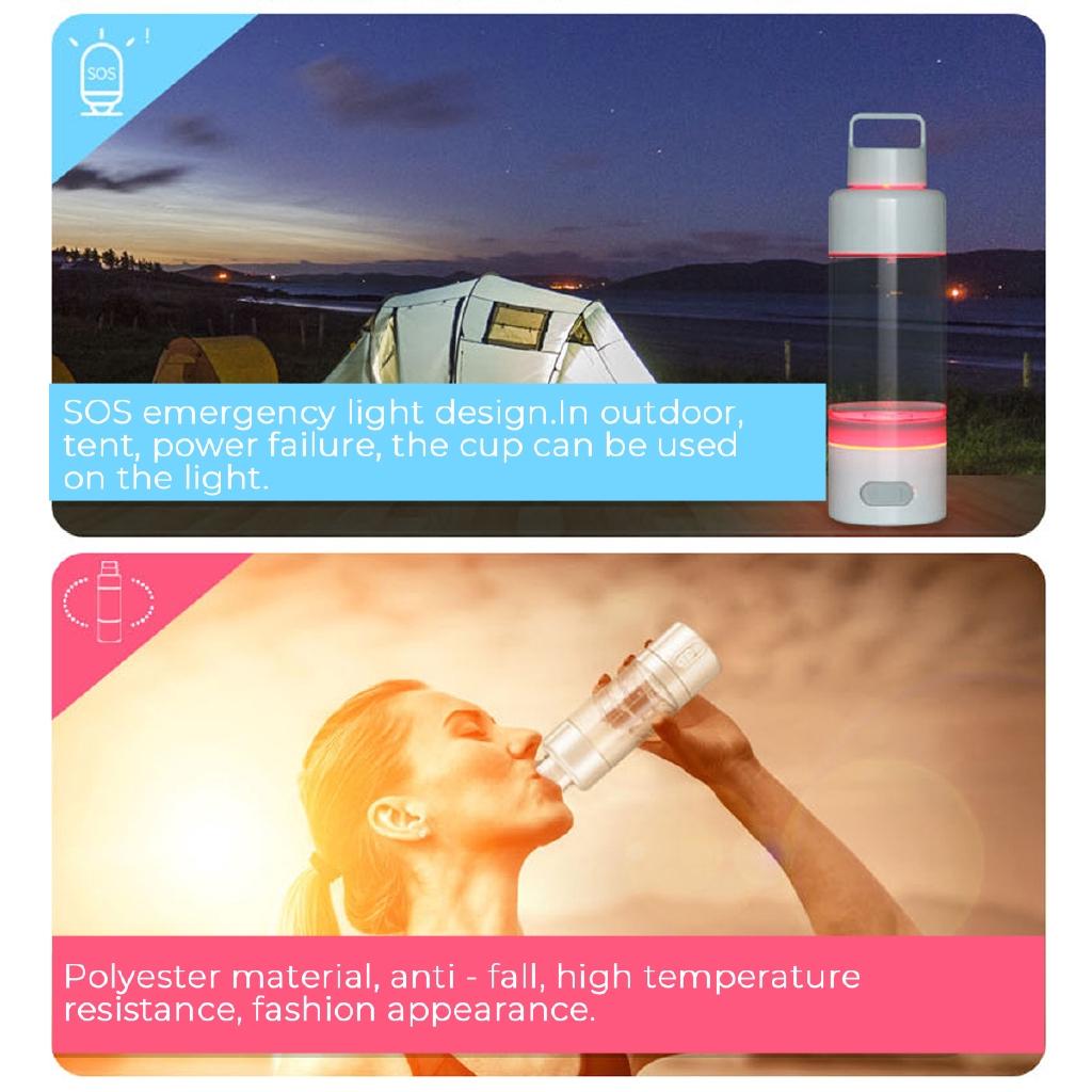 1200mAh Rechargeable Hydrogens Rich Water Multifunction Water Pure Bottle 500-1000ppb Spray With Light Drinking Remind 500ml