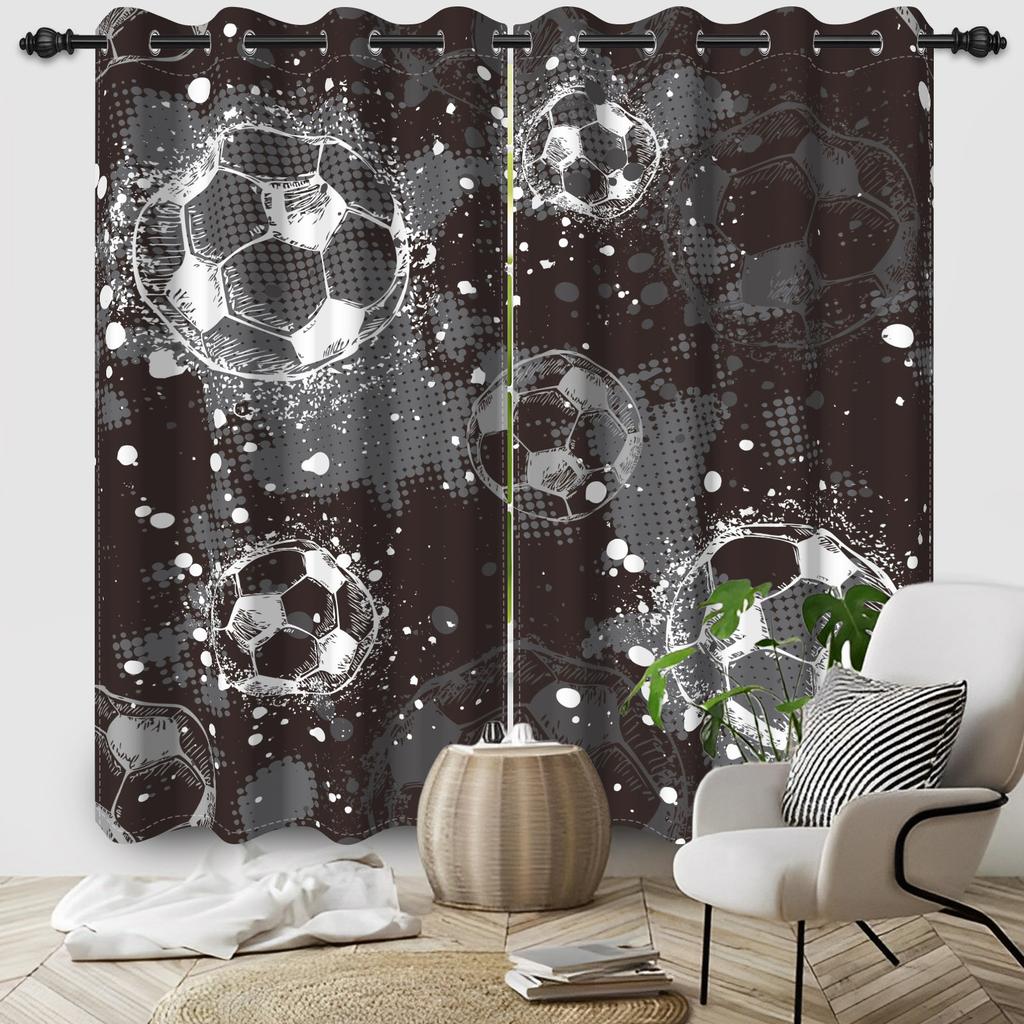 3D Printed Window Curtains Football Graffiti Art Children Blackout Curtain 2pcs/set for Bedroom Living Room Decoration Curtains