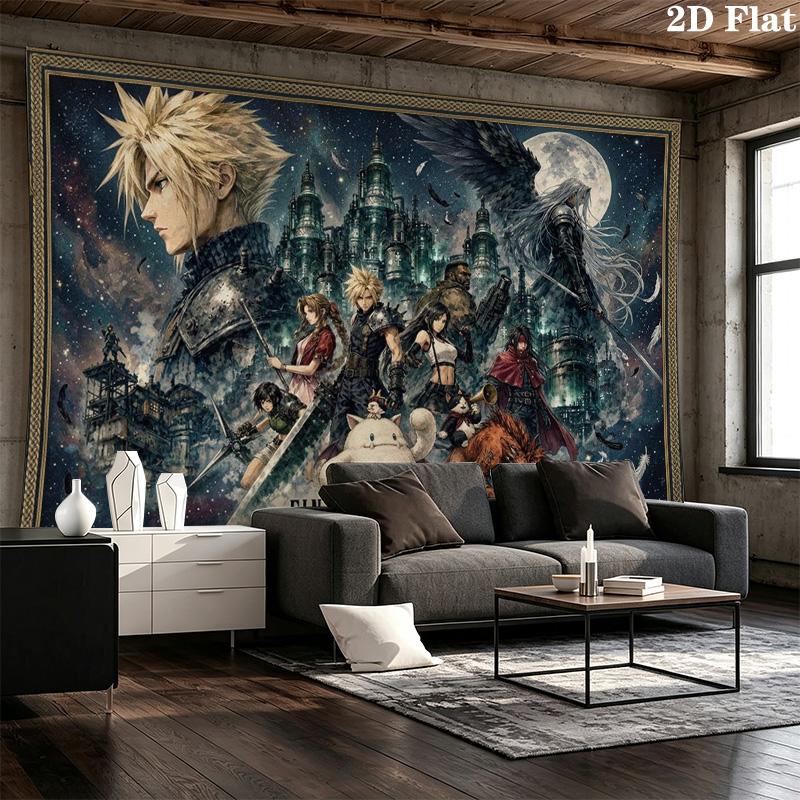 ffvii Game Wall Tapestry Aesthetic Wall Hanging Printed Fabric Blanket Decorative Tapestries for Bedroom Living Room Home Decor