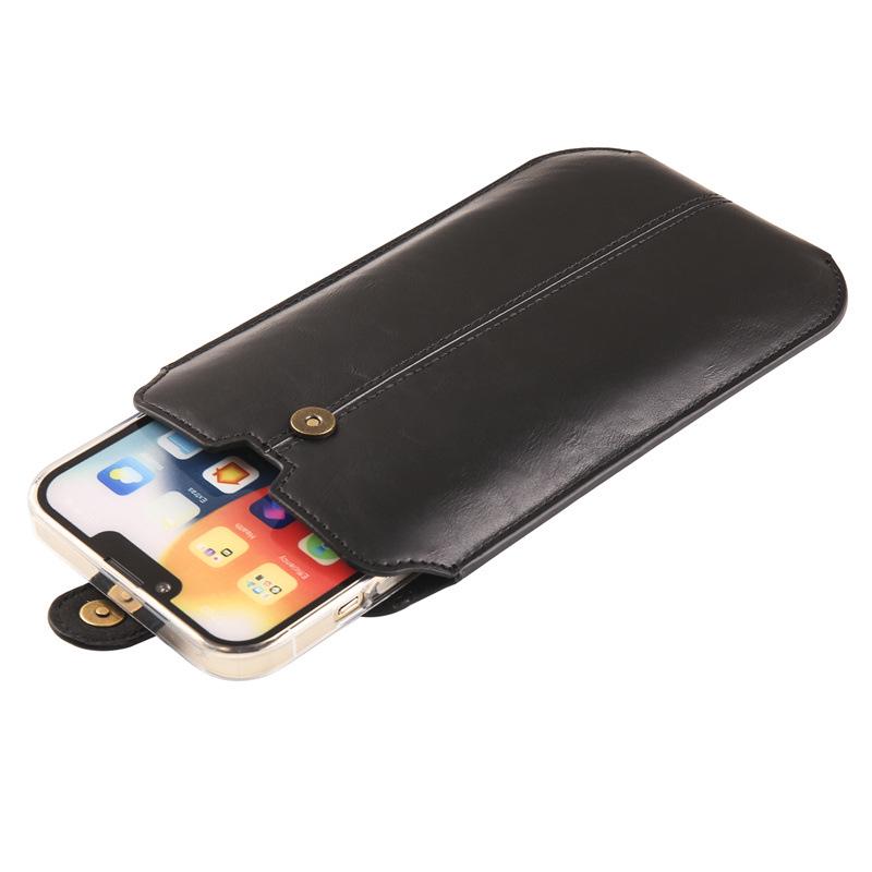 7.2-inch Ultra-thin Vertical Leather Waist Bag for Apple, Samsung, and Huawei Phones - Flip Business Belt Pouch