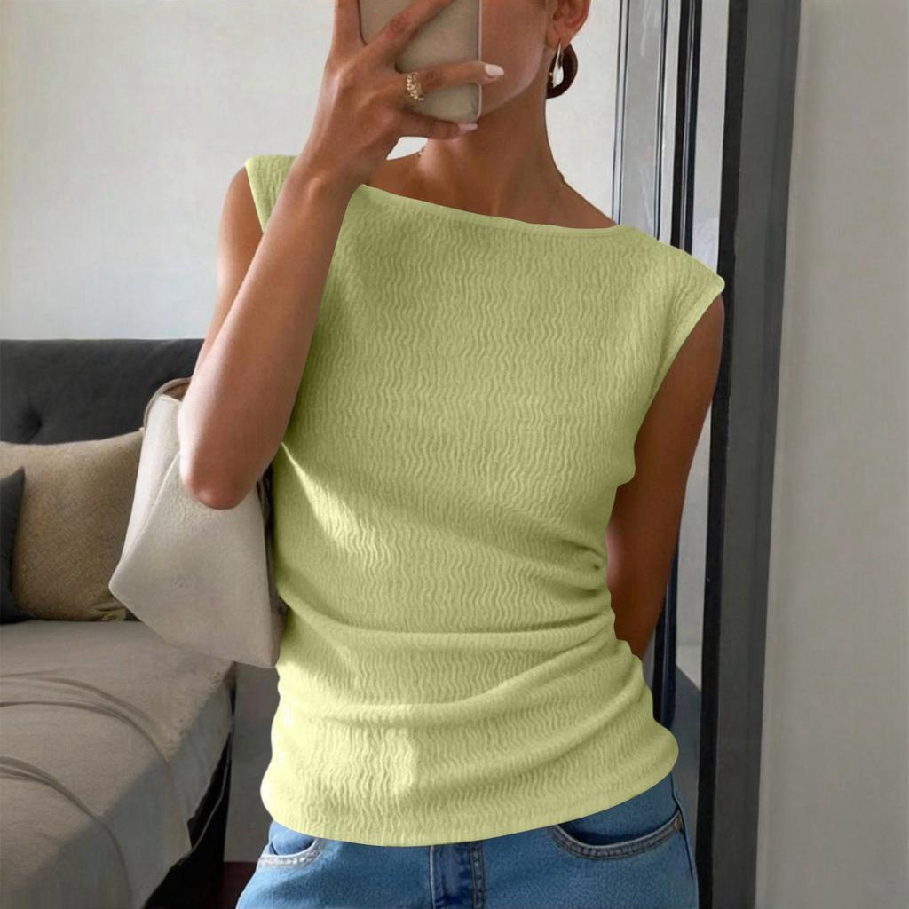 Women Sleeveless Tank Top Slim Fit Crew Neck Textured Stretchy Summer Casual Basic Vest Top for Layering or Daily Wear
