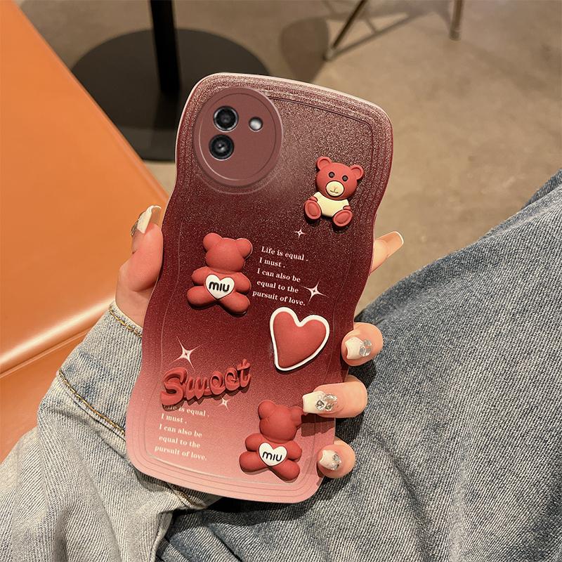 For Samsung Galaxy A02 M02 A03 A03S A10S A11 M11 A12 M12 4G Case Soft Silicone Casing Waves Back Cover 3D Stereoscopic Cute Bear Phone Case