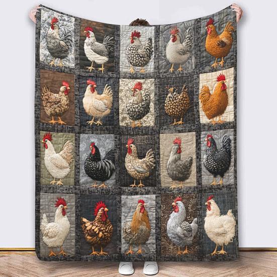 Kohout Kostkovaný Vzor Deka Farmářská Flanelová Deka Vintage Potisk Kuřat Útulná Přehozová Deka Farmářská Prošívaná Deka pro Domov Postel Pohovka Dárek k Kolaudaci