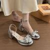 Retro Waterproof Table Hollow Mary Jane Shoes Women's New French Platform Sandals Thick Heel One-word Buckle with High Heel Single Shoes