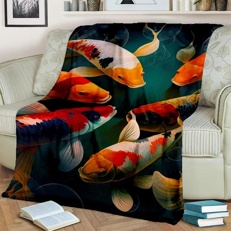 Naturalize Koi Carp Yin Yang Fish Blanket,Soft Throw Blanket for Home Bedroom Bed Sofa Picnic Travel Office Cover Blanket Kids