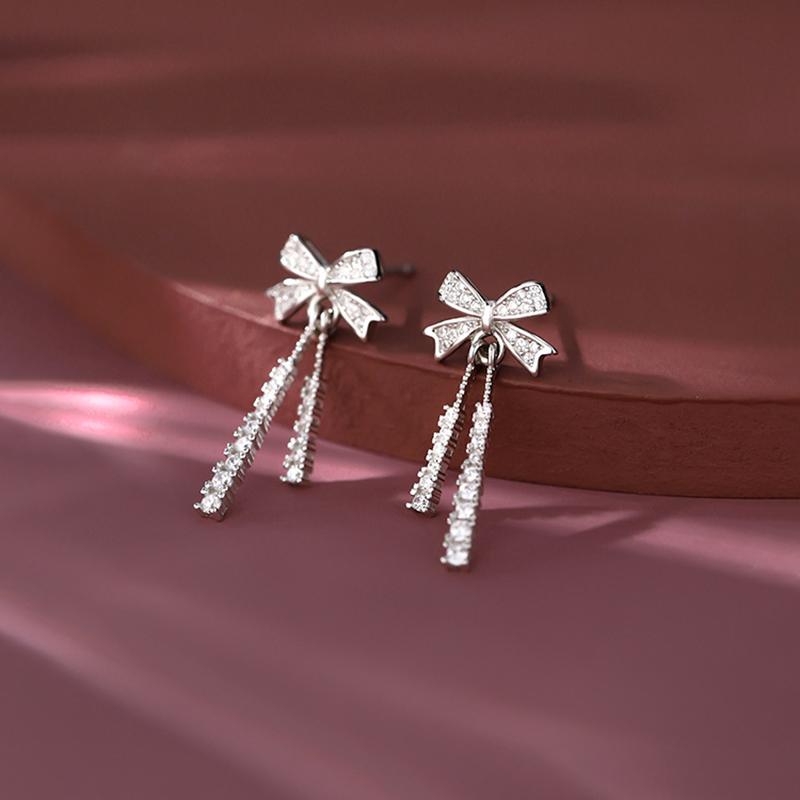 Real 925 Silver Zircon Bowknot Advanced Stud Earrings For Women Classic Fine Jewelry Light Niche Accessories