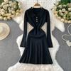 Autumn Winter High Waist Polo Knitted Umbrella Dresses  New Long Sleeve Casual Loose Sweater A-line Dresses Female