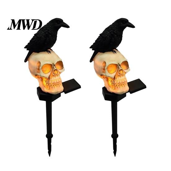 Solar Powered Pathway Lighting LED Crow Skull Light, Waterproof Halloween Gothic Decorative Stakes for Flowerbeds on Skeleton Head Stake Lamp Garden,