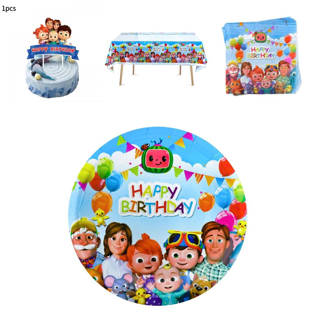 Cartoon Birthday Party Decoration Pack With Paper Dishware And Festive Flags For Kids Event