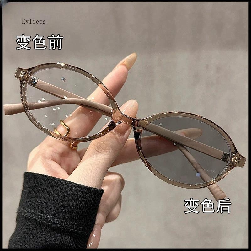 Myopia Glasses For Women Men Fashion Oval Frame Color Changing Minus Eyeglasses Finished Photochromic Near Sight Sunglasses