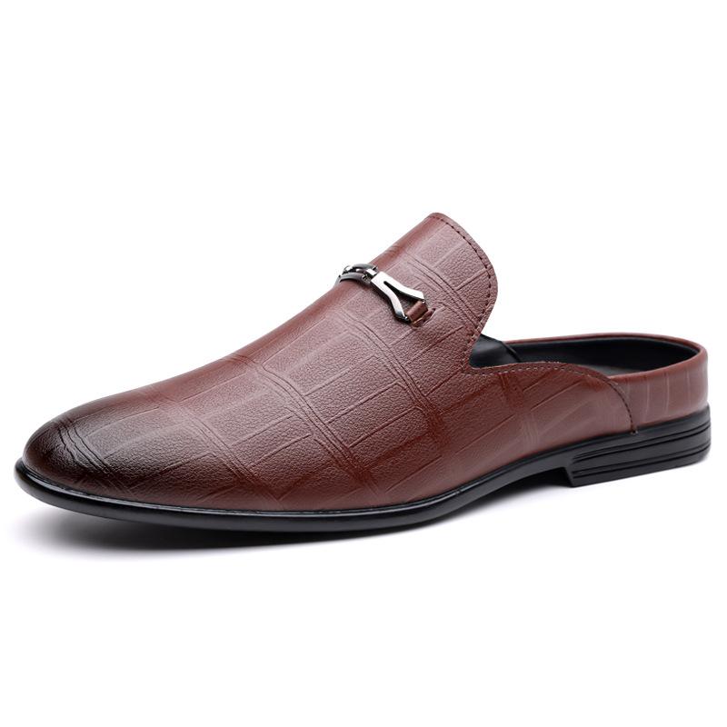 Summer New Designer Half Slippers for Men Fashion Casual Pointed-toe Dress Shoes Male Solid Color Leather Shoe Mules Man