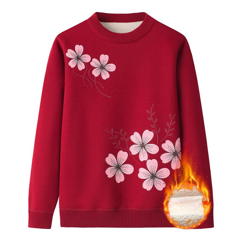 Winter Warm Sweater Middle-aged and Elderly Grandma Autumn and Winter Women's One-piece Plus Velvet Thick Bottoming Shirt Top
