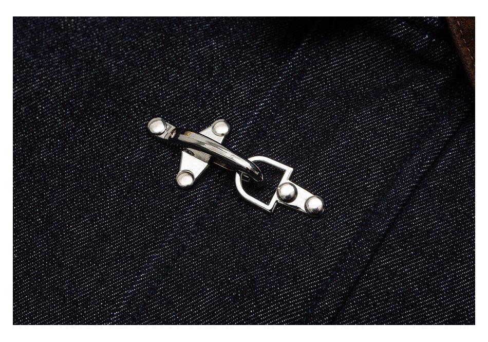 Giacca in denim blu retrò classica da uomo con design a fibbia di aeroplano, Modello W503.