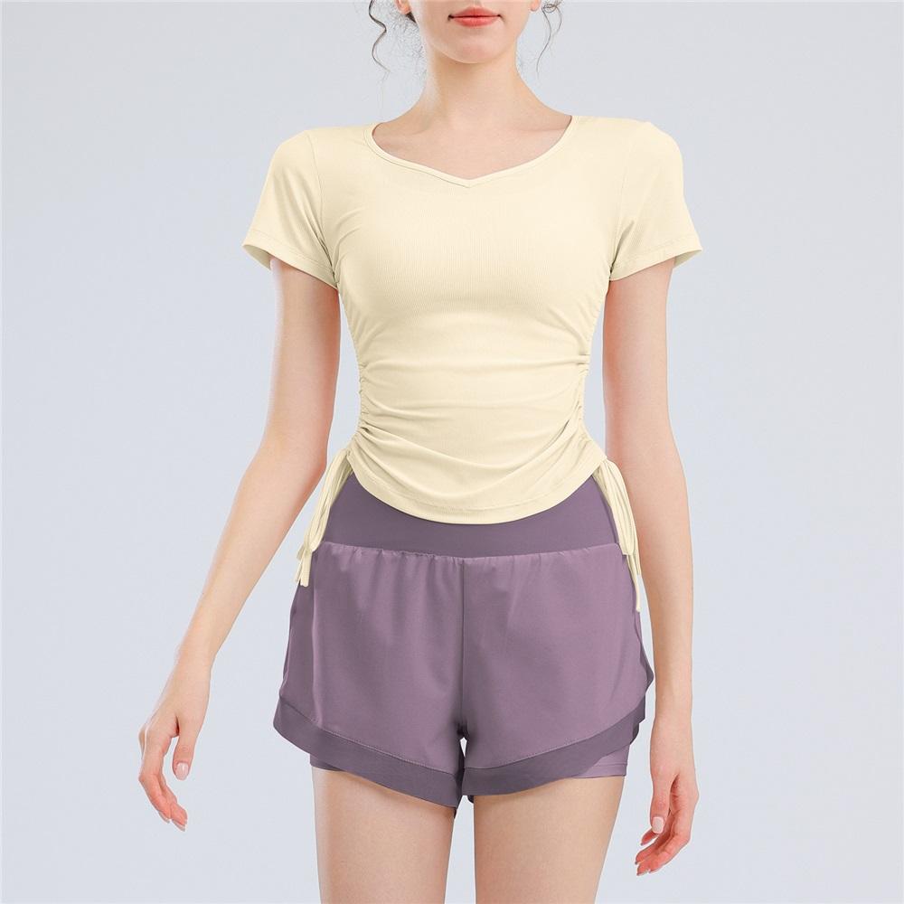 

Летняя быстросохнущая одежда с коротким рукавом на кулиске, подходит для утренней пробежки, тренировок, спорта, профессиональная, высококачественная, модная одежда для йоги XL фиолетовый