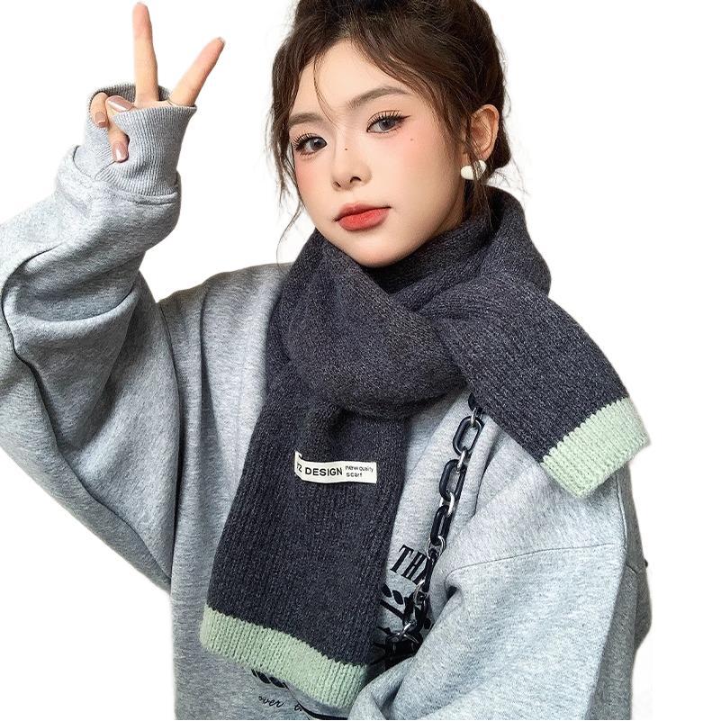 Autumn and Winter Atmosphere Contrasting Color Scarf Women's Winter Korean Knitted Wool Warm Fashion Versatile Scarf New