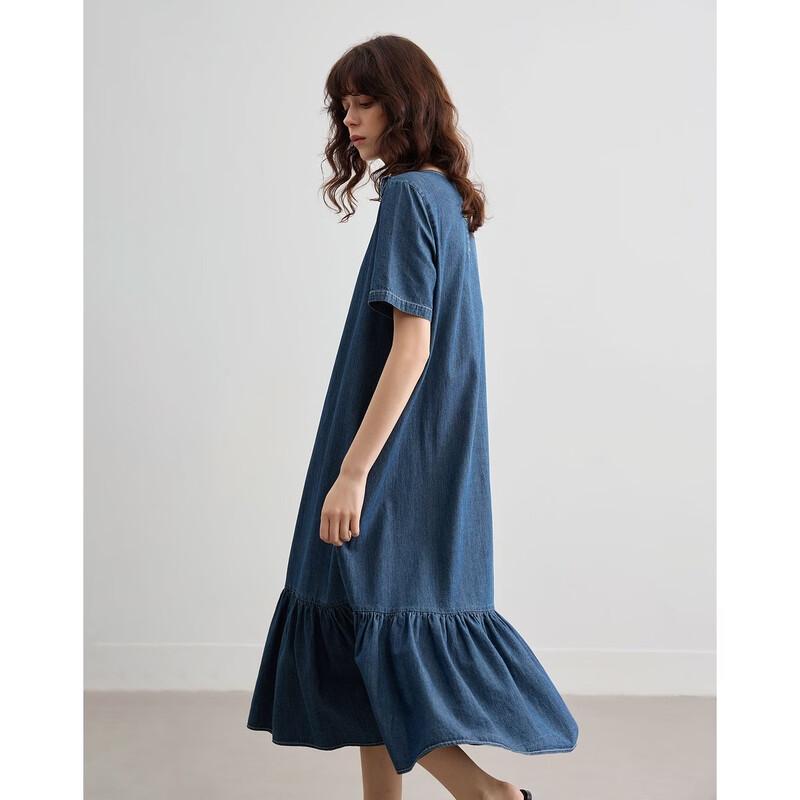 Demana Women's Ruffled A-line Denim Dress