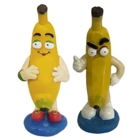 Mini Banana Figurine Ornament, Funny Banana Man Desktop Decoration with Happy And Angry Expressions, Resin Cute Collectible for Home Office Gift
