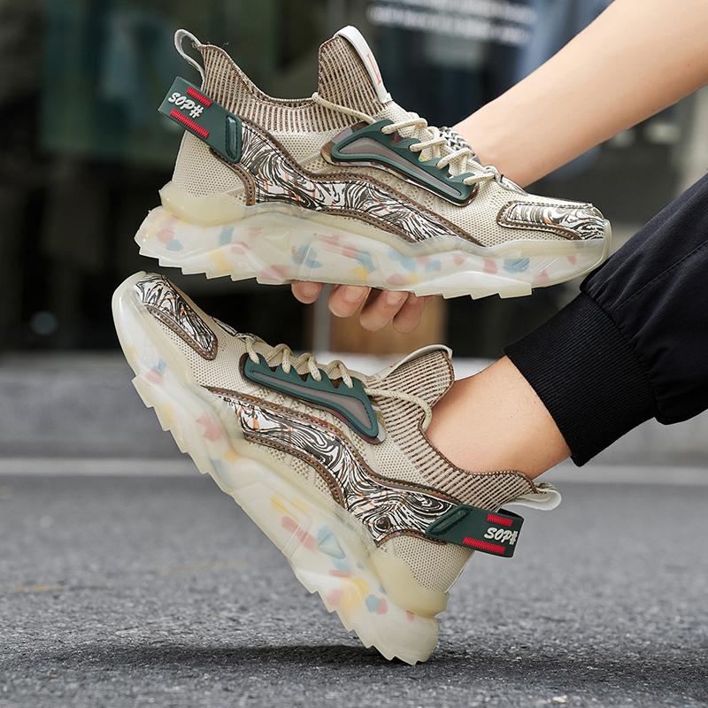 Mens Sports Shoes Are Breathable Autumn Elastic Fashionable Running Shoes and Popular Lightweight Anti Slip Training Shoes