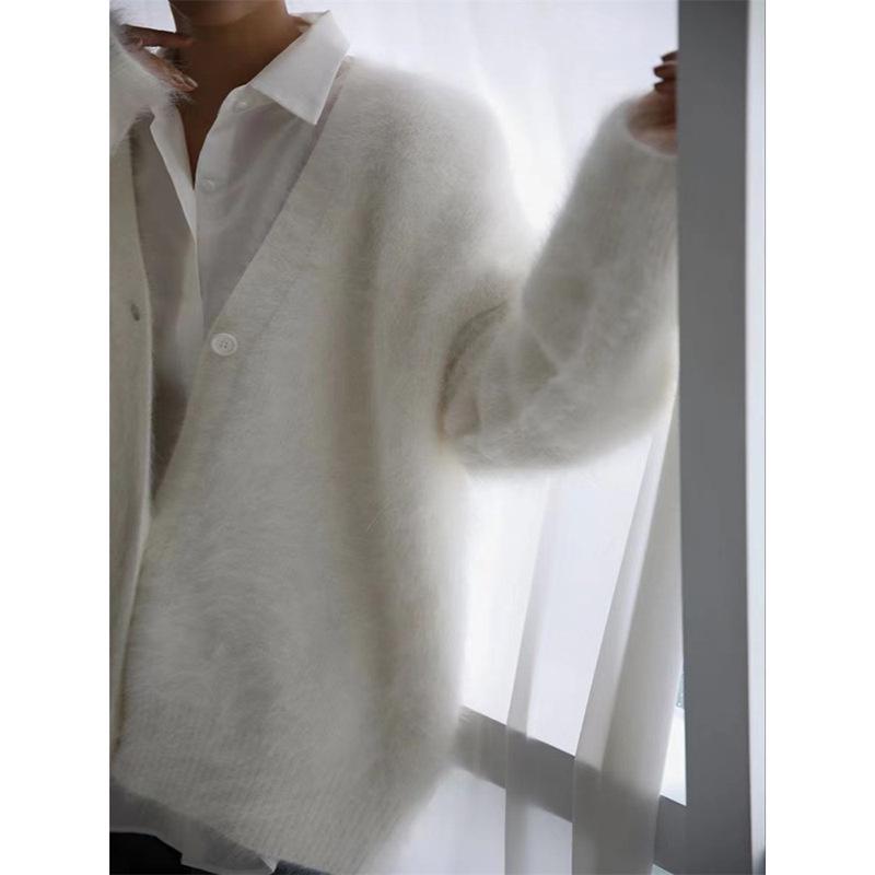 European and American Style Loose Fluffy Knit Cardigan V-Neck Long-Sleeve Imitation Mink Velvet Sweater Coat