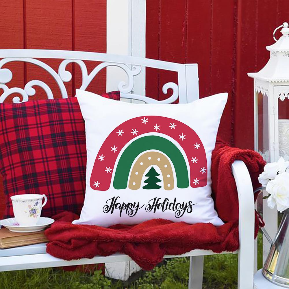 Happy New Year Santa Claus Printed Pillow Cover Home Sofa Living Room Decoration Cushion Cover Cute Cartoon Christmas Pillowcase 450mm450mm 1353₽