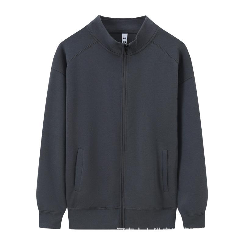 350g Unisex Stand Collar Zipper Sweatshirt - Thin, Solid Color, Drop Shoulder with Custom Logo Print for Spring & Autumn