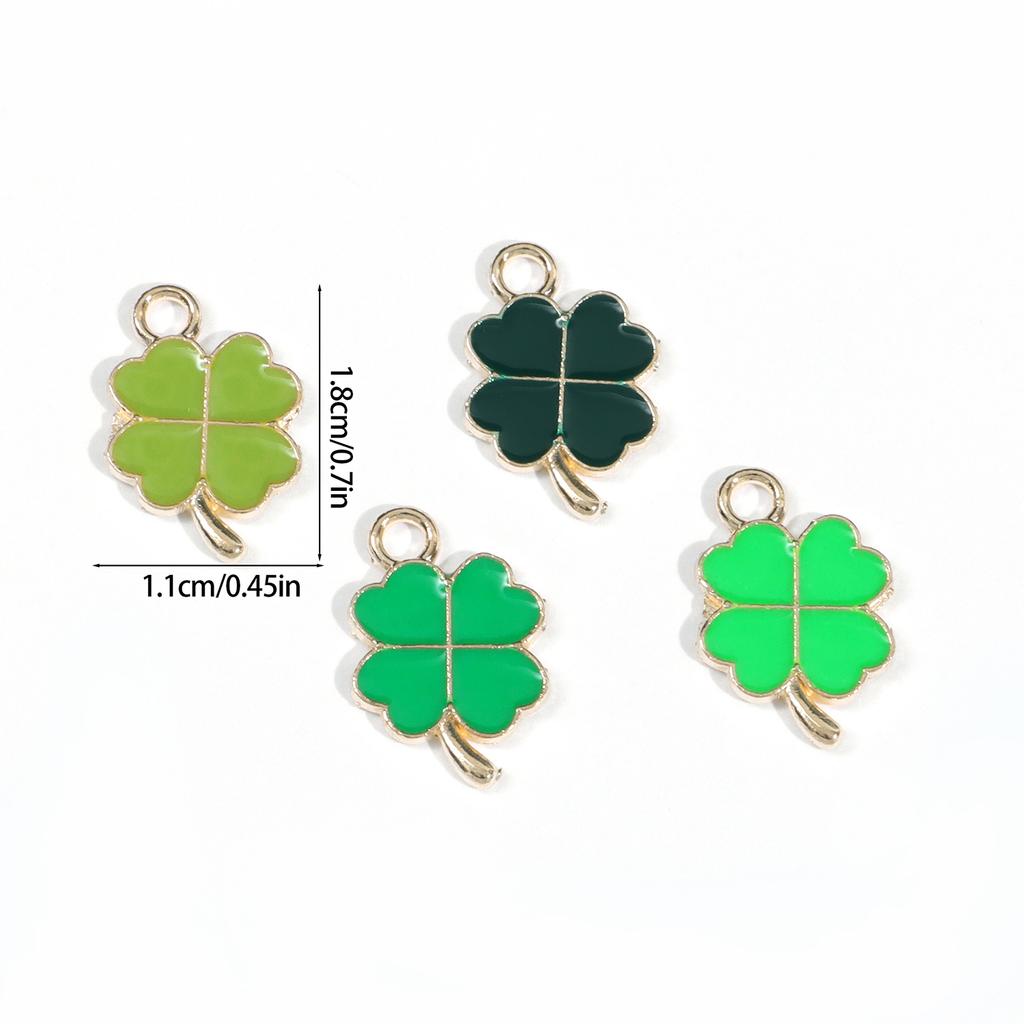20pcs Four-Leaf Jewelry Making Charms, Assorted Green Charm Pendant Plated Enamel Charm Pendant For Earring Necklace Bracelet